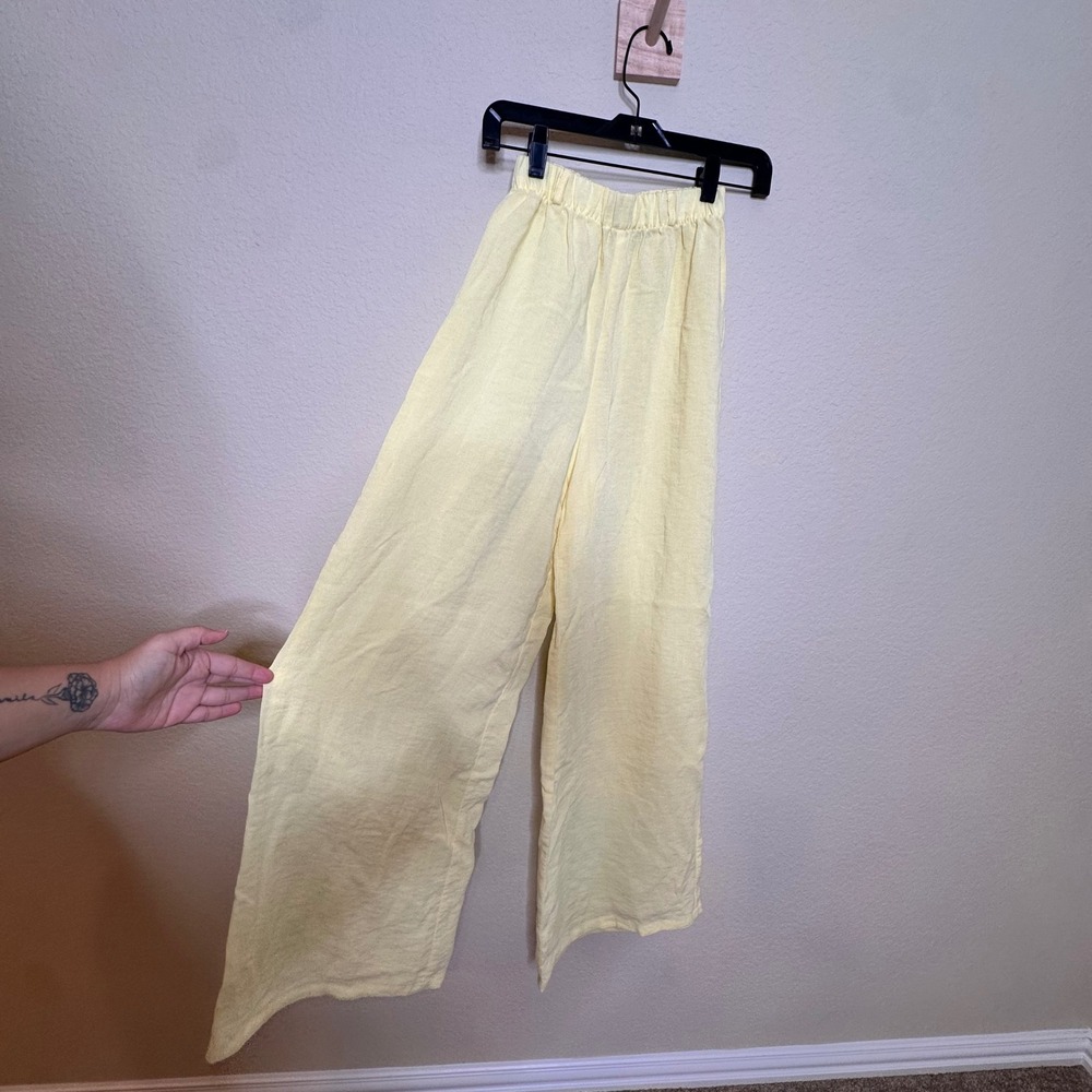 Oh Polly Yellow Super Wide Leg High Waist Elastic Waist Flowy Pants US 2 coastal